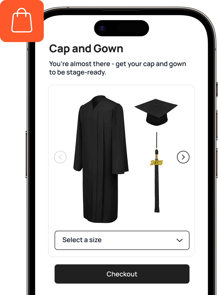 Regalia ordering illustration showing graduation gown and cap options